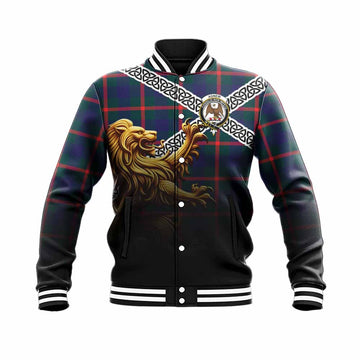 Agnew Crest Tartan Baseball Jacket with Golden Lion Emblem Celtic Style
