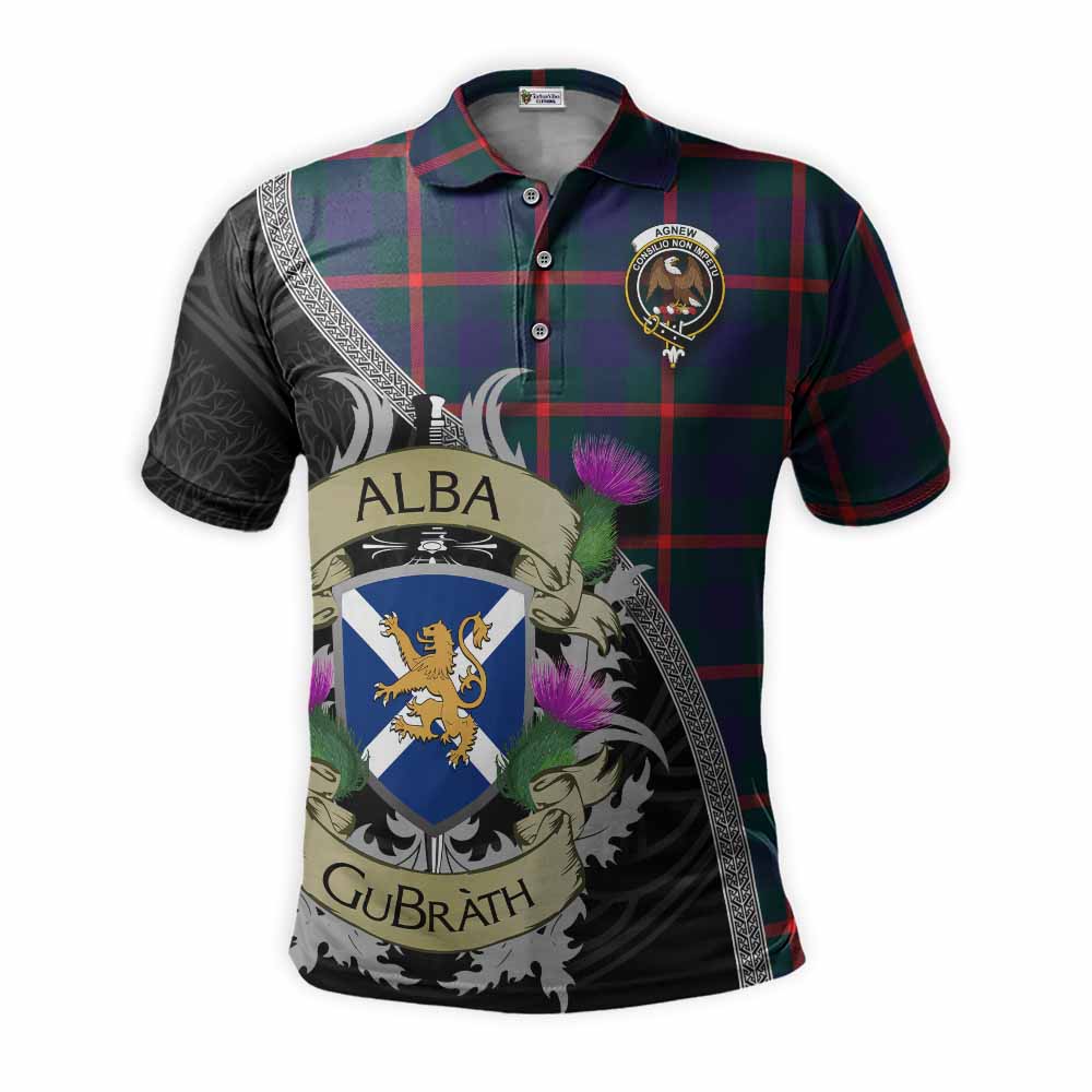 Tartan Vibes Clothing Agnew Tartan Family Crest Polo Shirt Lion Rampant Royal Thistle Shield Celtic Inspired