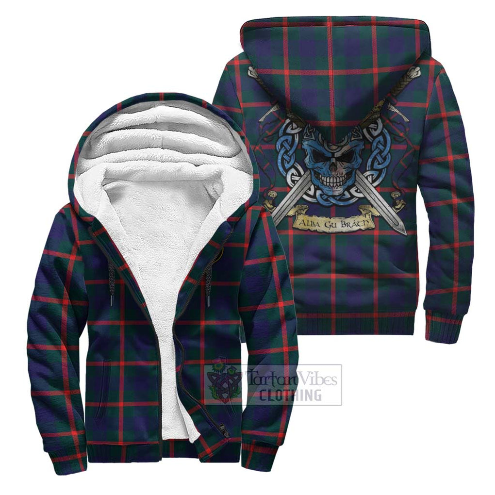 Tartan Vibes Clothing Agnew Tartan Sherpa Hoodie with Family Crest Celtic Skull Style