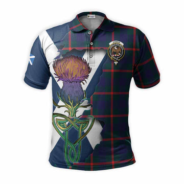 Agnew Tartan Family Crest Polo Shirt Scottish Thistle Celtic Inspired