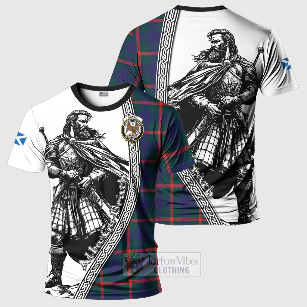 Tartan Vibes Clothing Agnew Tartan Clan Crest T-Shirt with Highlander Warrior Celtic Style