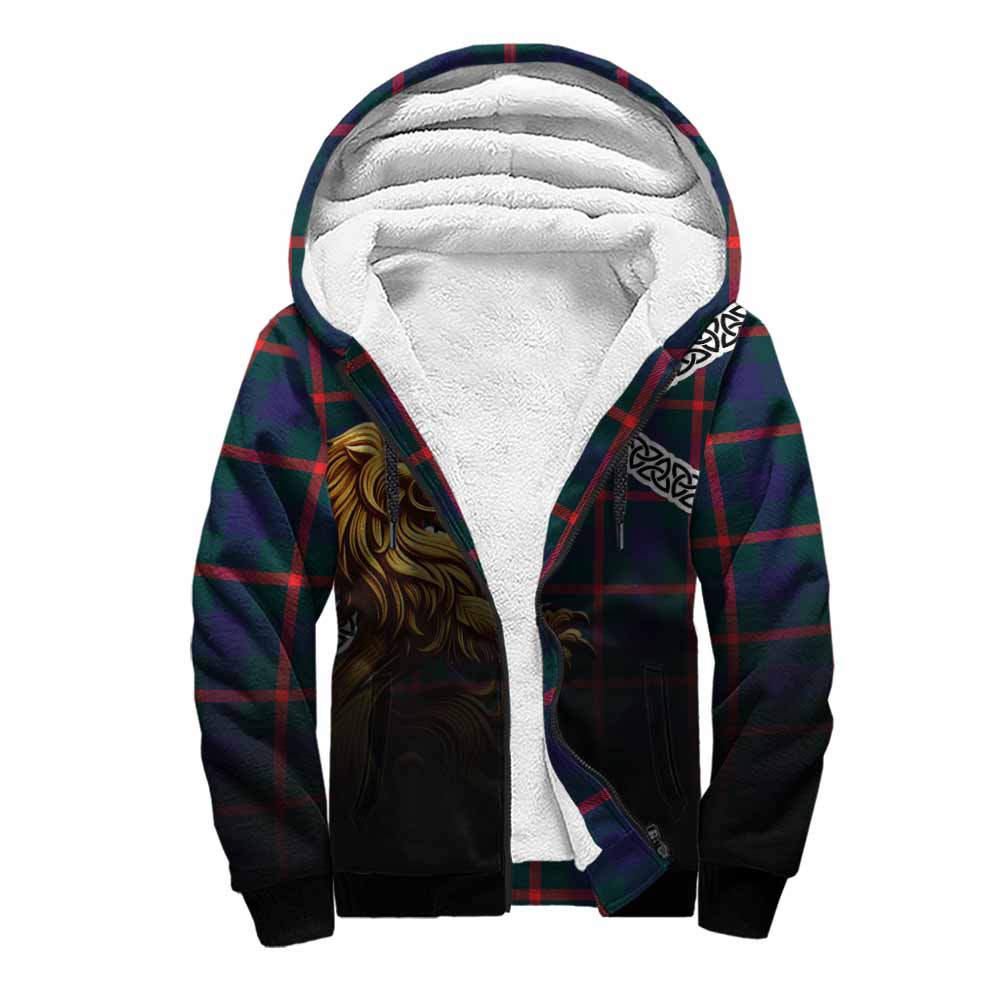 Agnew Crest Tartan Sherpa Hoodie with Golden Lion Emblem Celtic Style Unisex S - Tartan Vibes Clothing