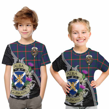 Tartan Vibes Clothing Agnew Tartan Family Crest Kid T-Shirt Lion Rampant Royal Thistle Shield Celtic Inspired