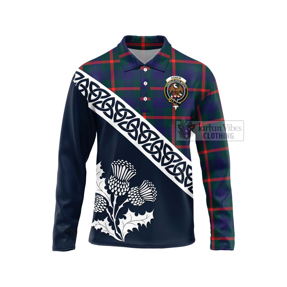Agnew Tartan Long Sleeve Polo Shirt Featuring Thistle and Scotland Map Unisex - Tartan Vibes Clothing