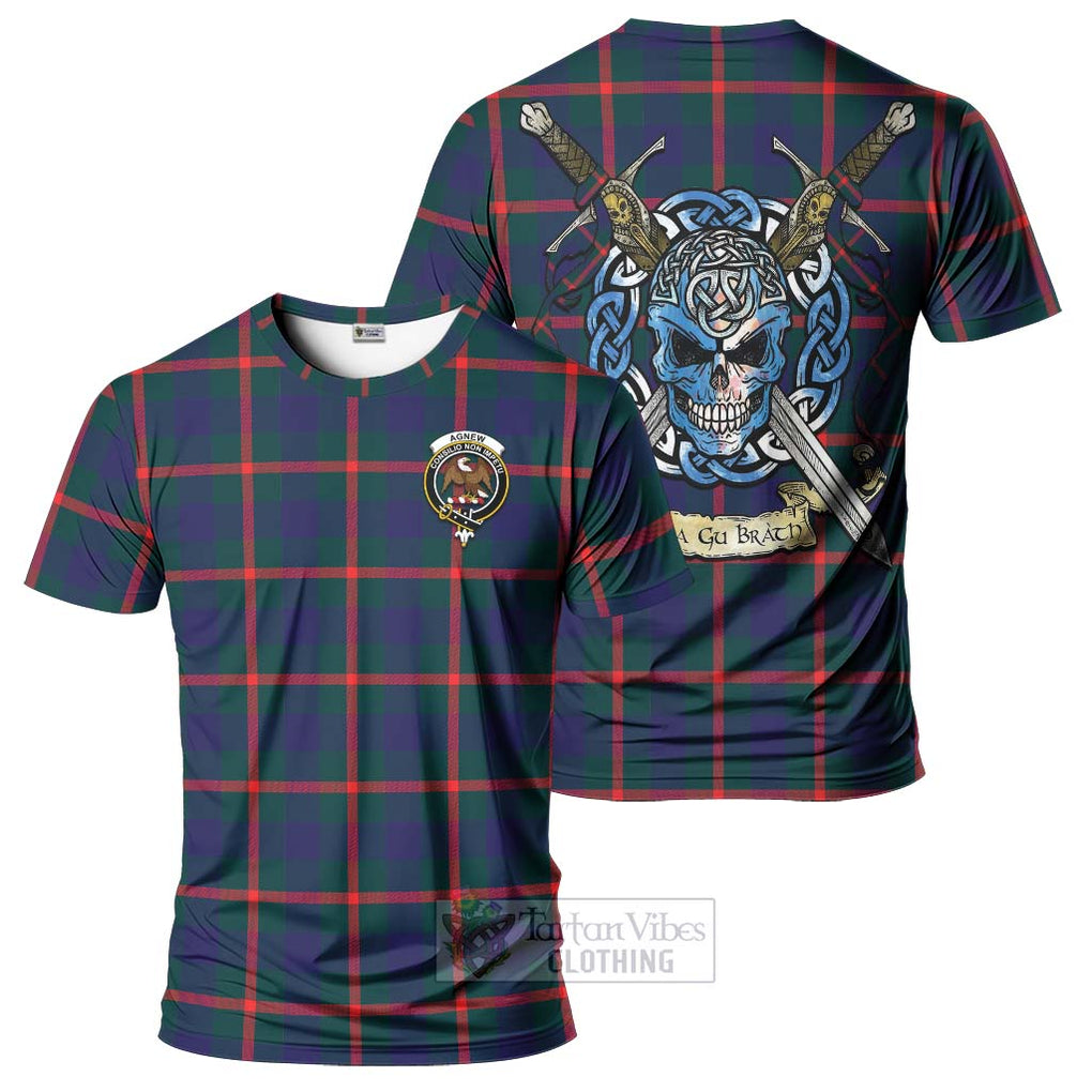 Tartan Vibes Clothing Agnew Tartan T-Shirt with Family Crest Celtic Skull Style