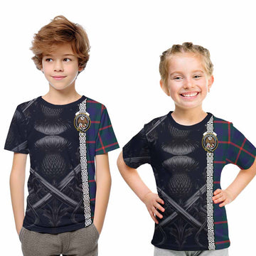 Tartan Vibes Clothing Agnew Tartan Kid T-Shirt with Family Crest Cross Sword Thistle Celtic Vibes