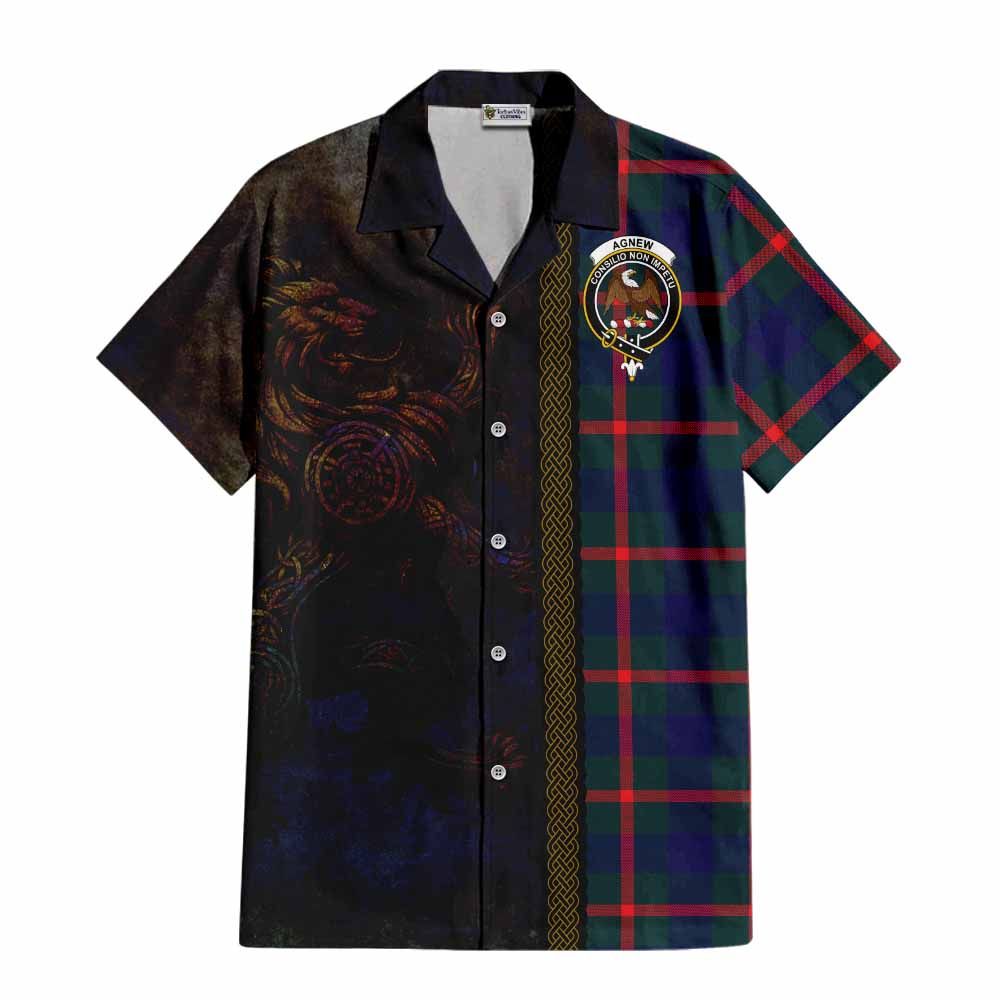 Tartan Vibes Clothing Agnew Tartan Family Crest Short Sleeve Button Shirt Alba Gu Brath Be Brave Lion Ancient Style