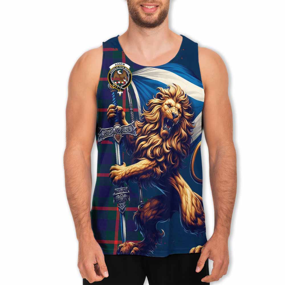 Tartan Vibes Clothing Agnew Tartan Family Crest Men's Tank Top with Scottish Majestic Lion