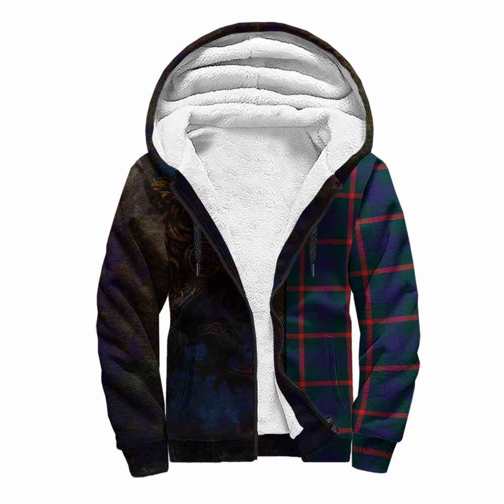 Tartan Vibes Clothing Agnew Tartan Family Crest Sherpa Hoodie Alba Gu Brath Be Brave Lion Ancient Style