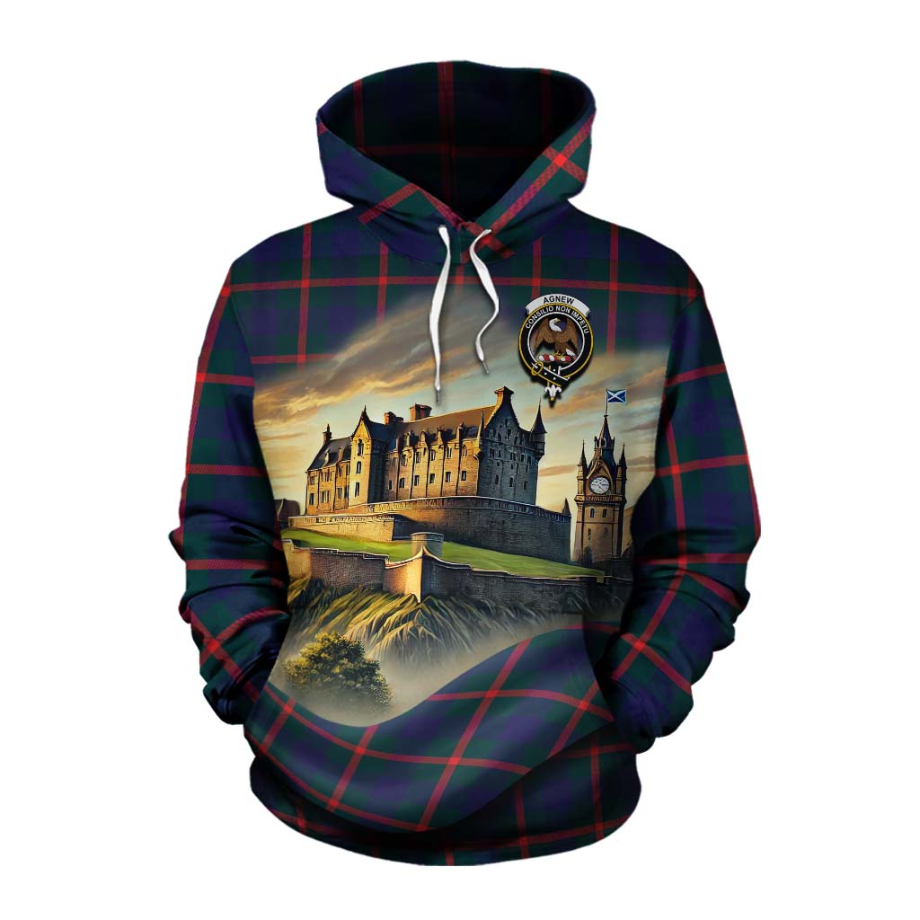 Tartan Vibes Clothing Agnew Tartan Family Crest Cotton Hoodie with Scottish Ancient Castle Style
