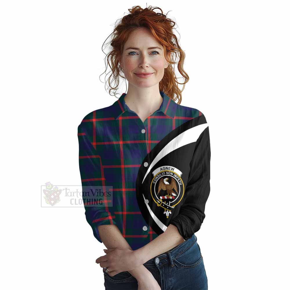 Tartan Vibes Clothing Agnew Tartan Women's Casual Shirt with Family Crest Circle Style