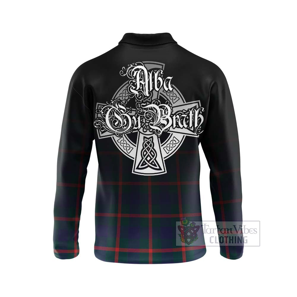 Tartan Vibes Clothing Agnew Tartan Long Sleeve Polo Shirt Featuring Alba Gu Brath Family Crest Celtic Inspired