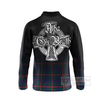 Tartan Vibes Clothing Agnew Tartan Long Sleeve Polo Shirt Featuring Alba Gu Brath Family Crest Celtic Inspired