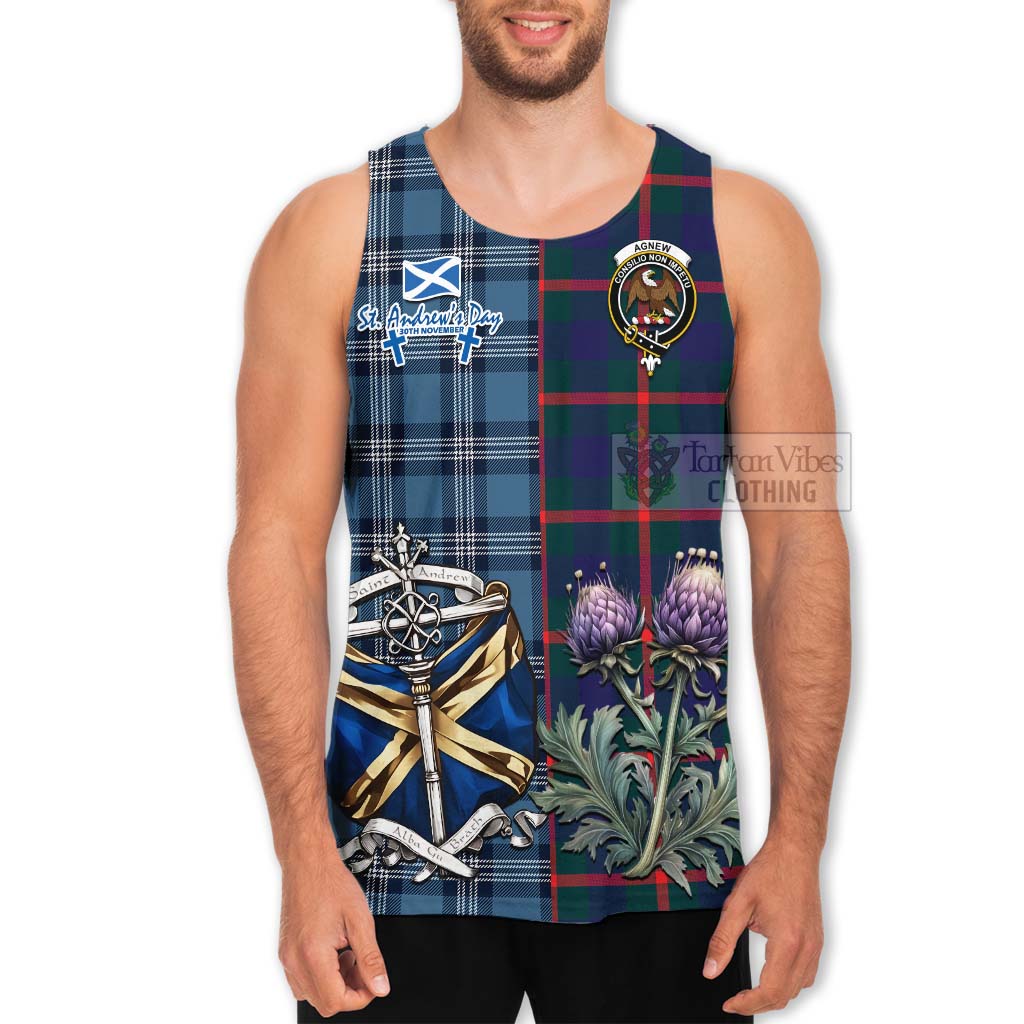Tartan Vibes Clothing Agnew Tartan Men's Tank Top Happy St. Andrew's Day Half Tartan Style
