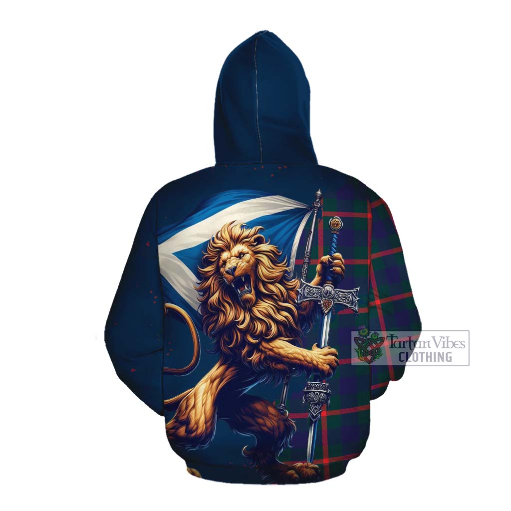 Tartan Vibes Clothing Agnew Tartan Family Crest Cotton Hoodie with Scottish Majestic Lion