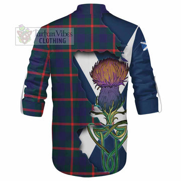 Agnew Tartan Family Crest Ghillie Kilt Shirt Scottish Thistle Celtic Inspired