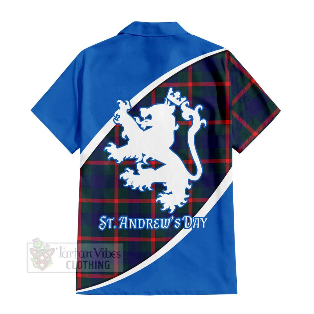 Tartan Vibes Clothing Agnew Family Crest Tartan Short Sleeve Button Shirt Celebrate Saint Andrew's Day in Style