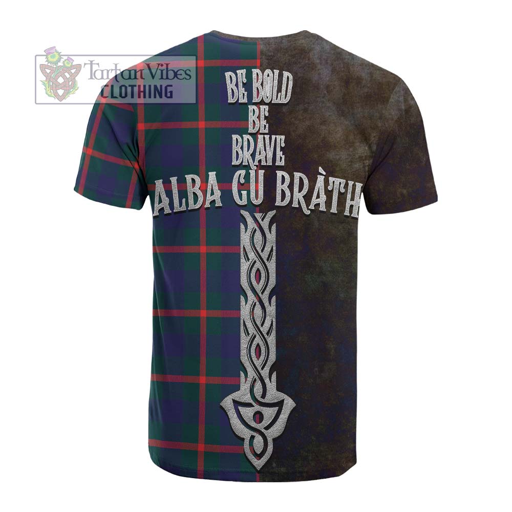 Tartan Vibes Clothing Agnew Tartan Family Crest Cotton T-shirt Alba Gu Brath Be Brave Lion Ancient Style
