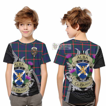 Tartan Vibes Clothing Agnew Tartan Family Crest Kid T-Shirt Lion Rampant Royal Thistle Shield Celtic Inspired