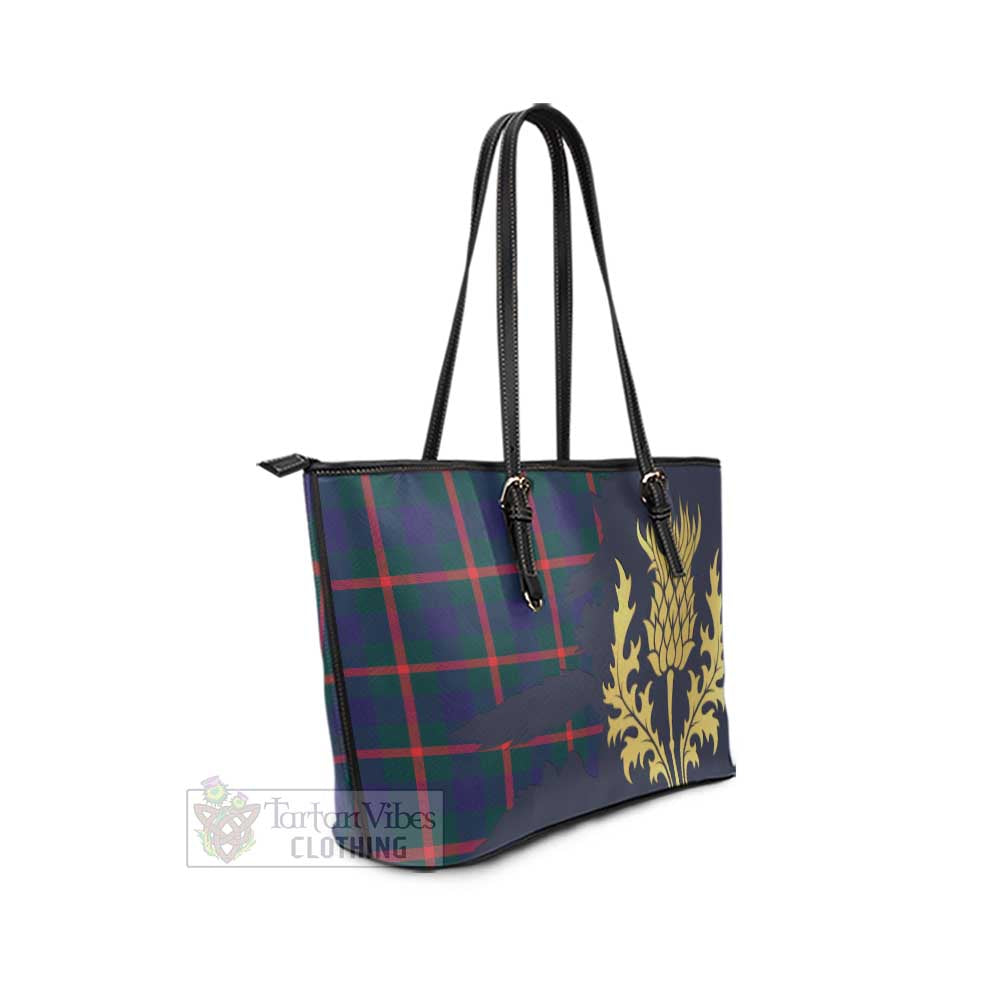 Tartan Vibes Clothing Agnew Tartan Leather Tote Bag Gold Thistle Style