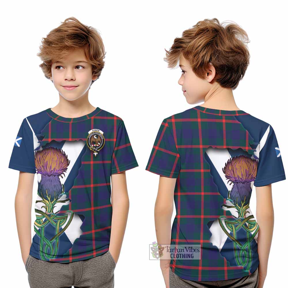Tartan Vibes Clothing Agnew Tartan Family Crest Kid T-Shirt Scottish Thistle Celtic Inspired
