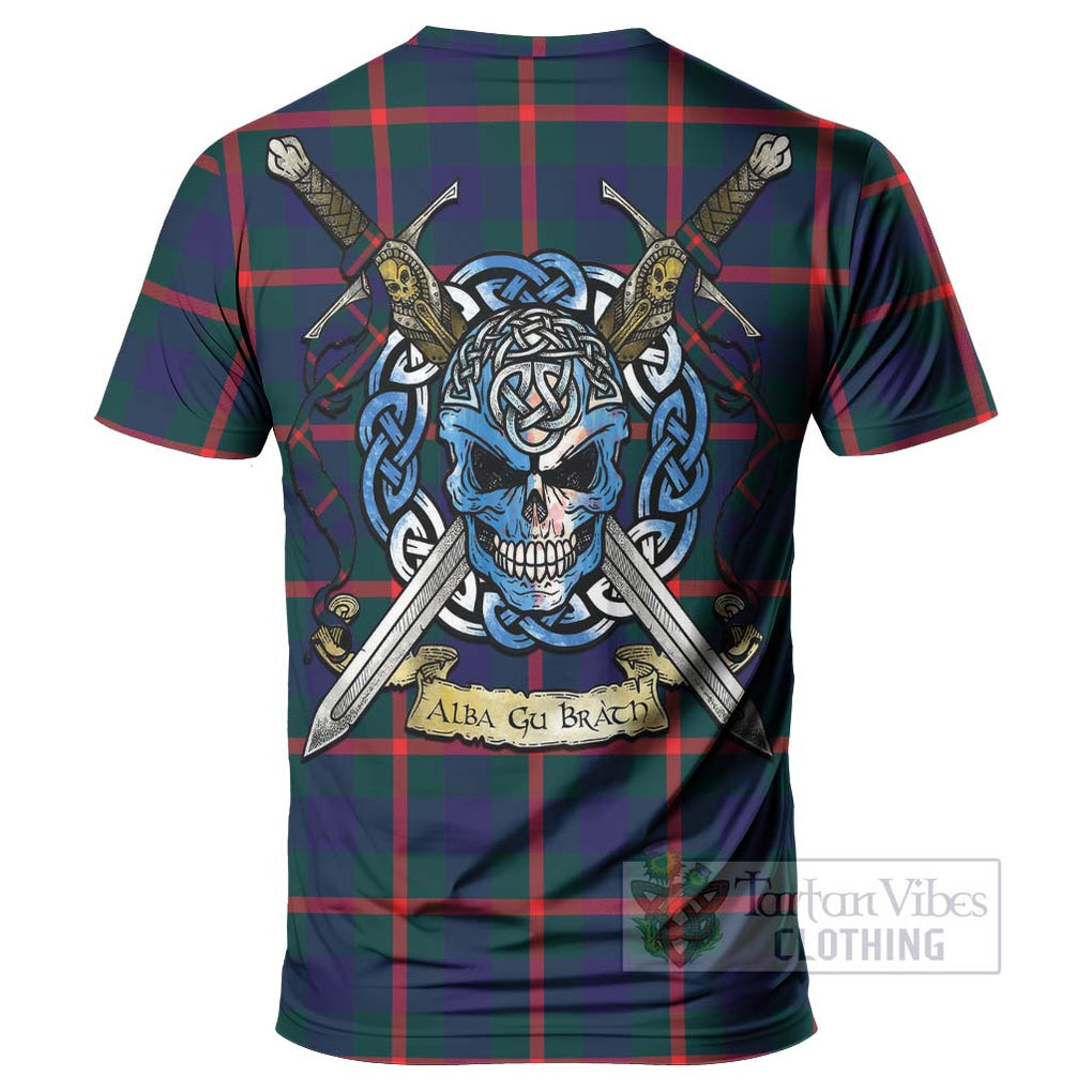 Tartan Vibes Clothing Agnew Tartan T-Shirt with Family Crest Celtic Skull Style
