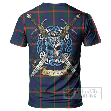 Tartan Vibes Clothing Agnew Tartan T-Shirt with Family Crest Celtic Skull Style
