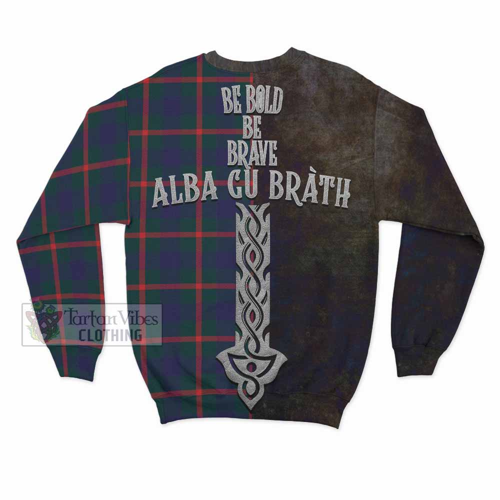 Tartan Vibes Clothing Agnew Tartan Family Crest Sweatshirt Alba Gu Brath Be Brave Lion Ancient Style