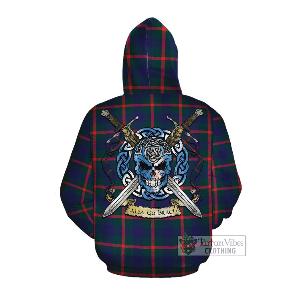 Tartan Vibes Clothing Agnew Tartan Cotton Hoodie with Family Crest Celtic Skull Style