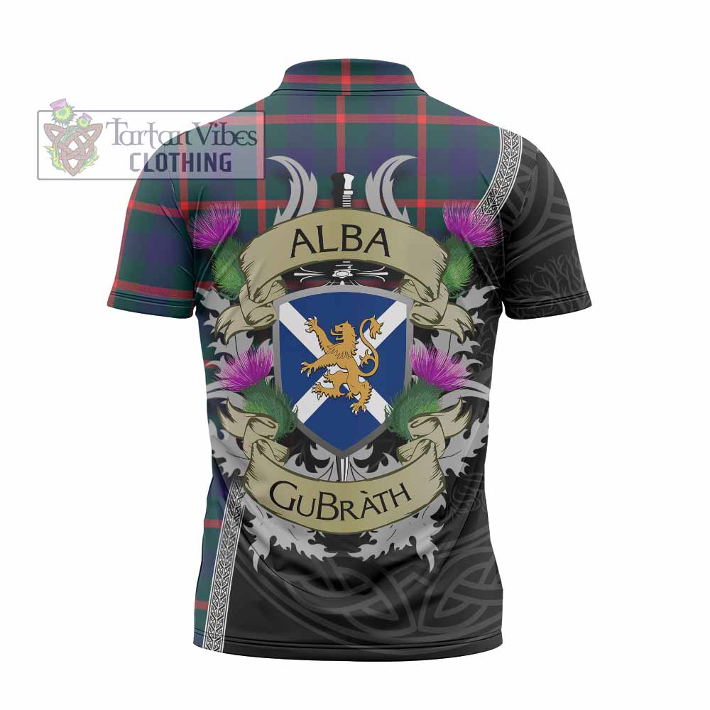 Tartan Vibes Clothing Agnew Tartan Family Crest Zipper Polo Shirt Lion Rampant Royal Thistle Shield Celtic Inspired
