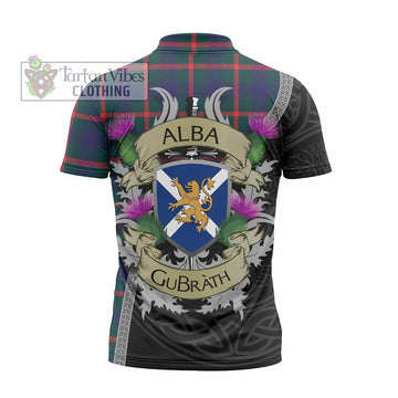 Agnew Tartan Family Crest Zipper Polo Shirt Lion Rampant Royal Thistle Shield Celtic Inspired