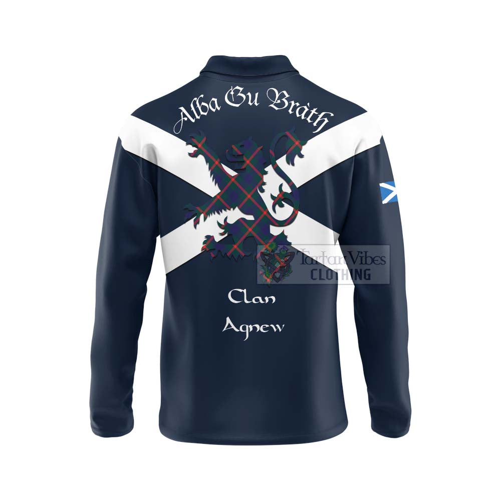 Tartan Vibes Clothing Agnew Tartan Lion Rampant Long Sleeve Polo Shirt – Proudly Display Your Heritage with Alba Gu Brath and Clan Name