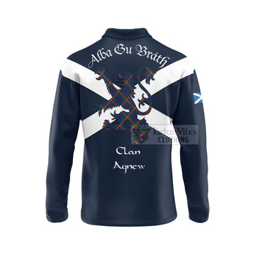 Tartan Vibes Clothing Agnew Tartan Lion Rampant Long Sleeve Polo Shirt – Proudly Display Your Heritage with Alba Gu Brath and Clan Name