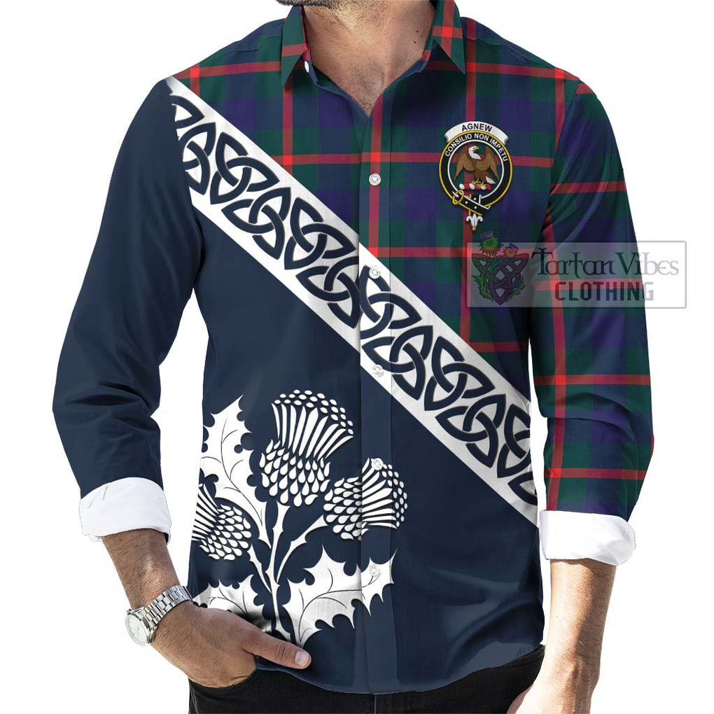 Tartan Vibes Clothing Agnew Tartan Long Sleeve Button Shirt Featuring Thistle and Scotland Map