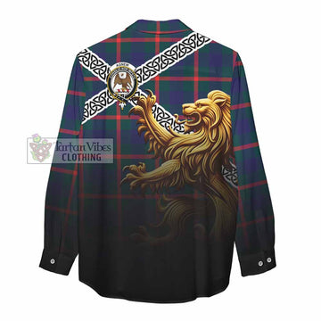 Agnew Crest Tartan Women's Casual Shirt with Golden Lion Emblem Celtic Style