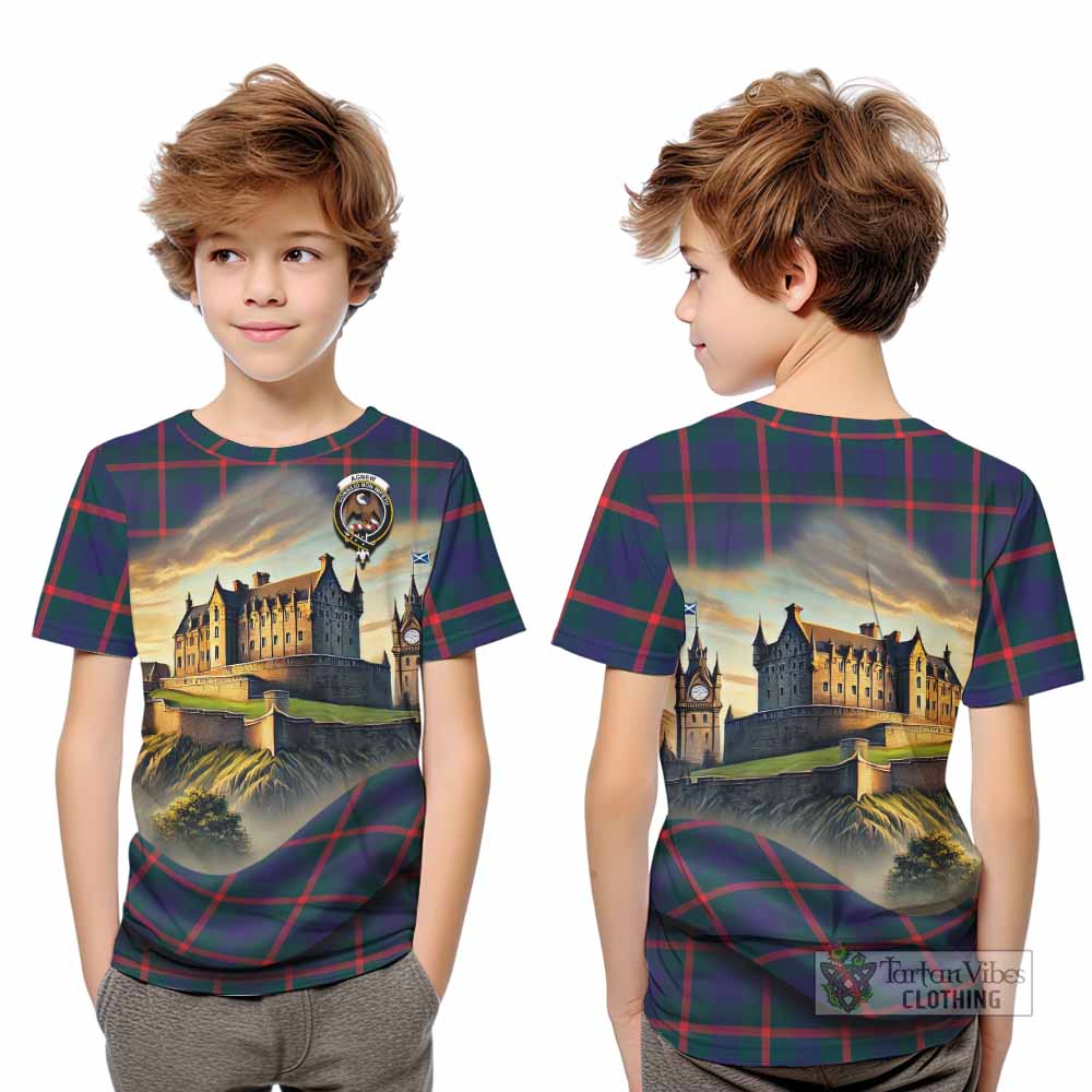 Tartan Vibes Clothing Agnew Tartan Family Crest Kid T-Shirt with Scottish Ancient Castle Style