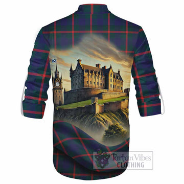Agnew Tartan Family Crest Ghillie Kilt Shirt with Scottish Ancient Castle Style