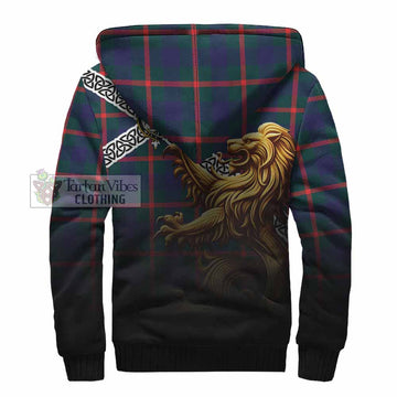 Agnew Crest Tartan Sherpa Hoodie with Golden Lion Emblem Celtic Style