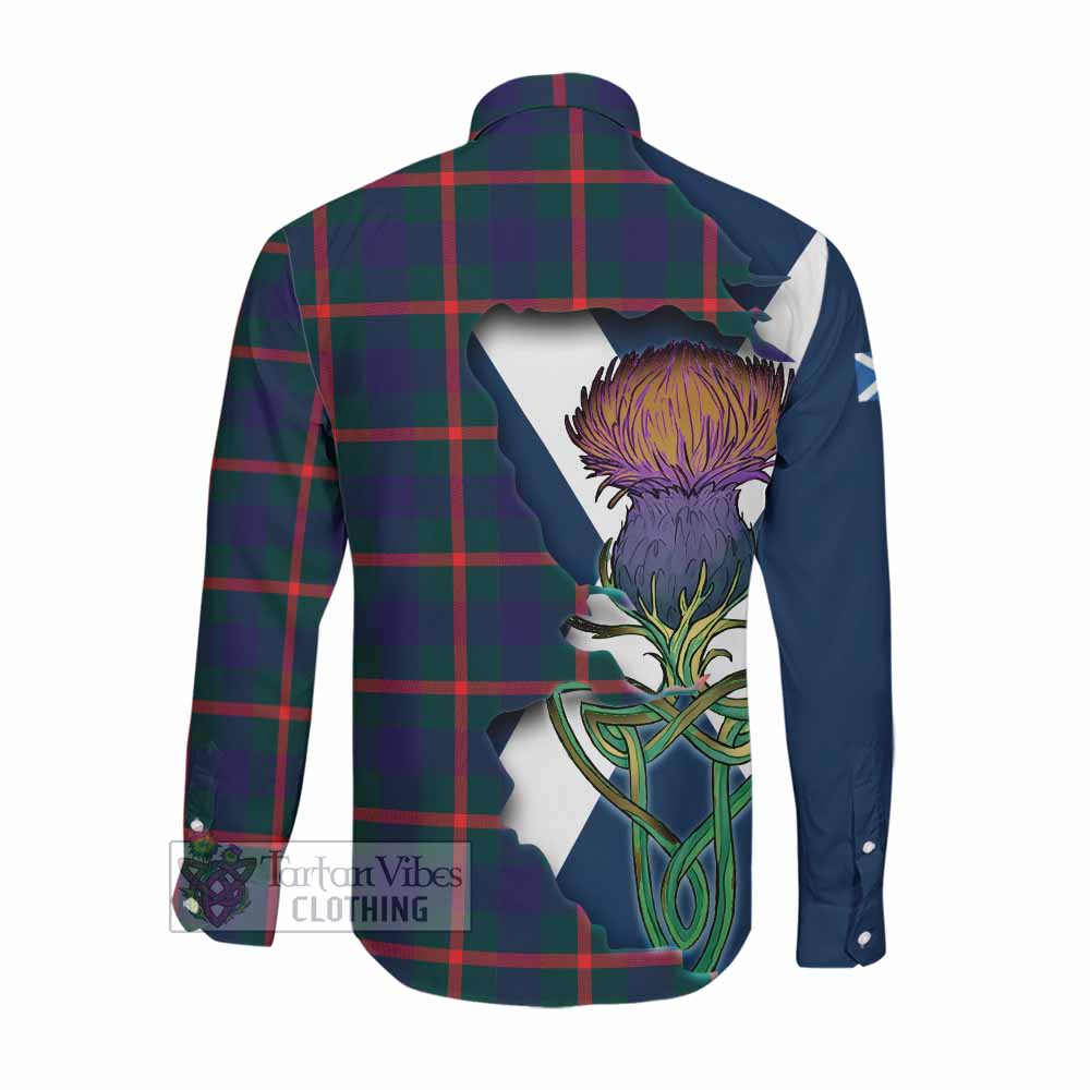Tartan Vibes Clothing Agnew Tartan Family Crest Long Sleeve Button Shirt Scottish Thistle Celtic Inspired