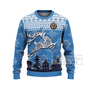 Tartan Vibes Clothing Agnew Clan Christmas Ugly Sweater with Tartan and Celtic Raindeer Style