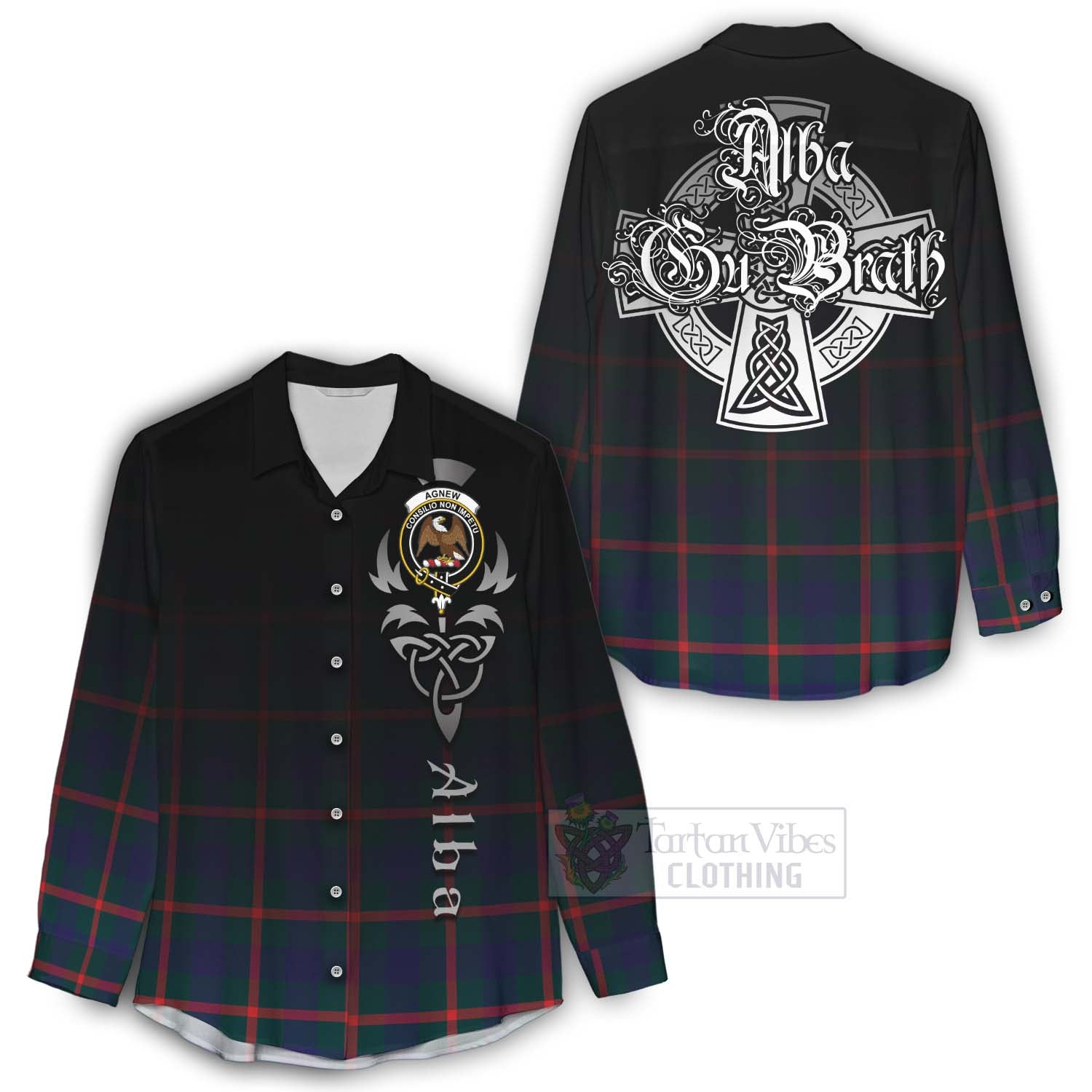 Tartan Vibes Clothing Agnew Tartan Women's Casual Shirt Featuring Alba Gu Brath Family Crest Celtic Inspired