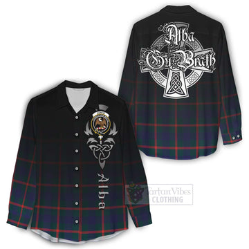 Tartan Vibes Clothing Agnew Tartan Women's Casual Shirt Featuring Alba Gu Brath Family Crest Celtic Inspired