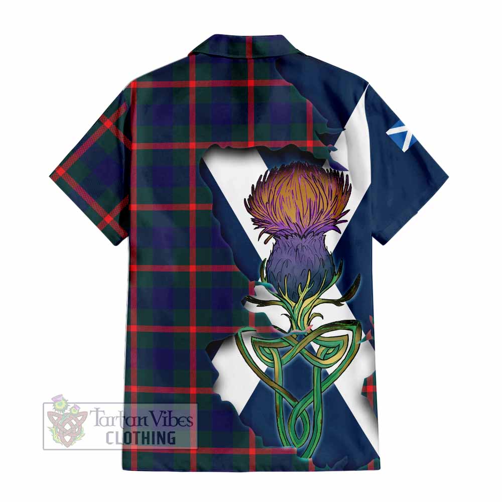 Tartan Vibes Clothing Agnew Tartan Family Crest Short Sleeve Button Shirt Scottish Thistle Celtic Inspired