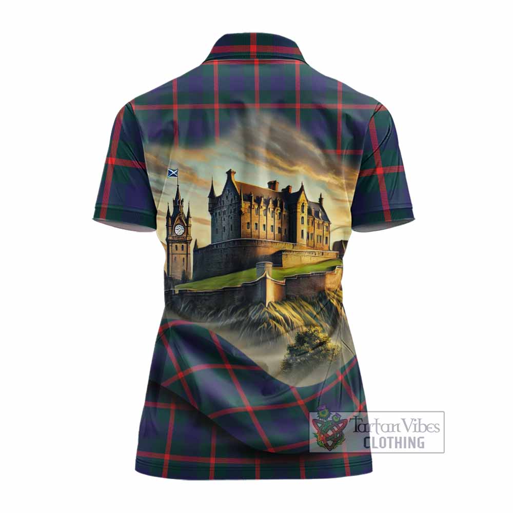 Tartan Vibes Clothing Agnew Tartan Family Crest Women's Polo Shirt with Scottish Ancient Castle Stype