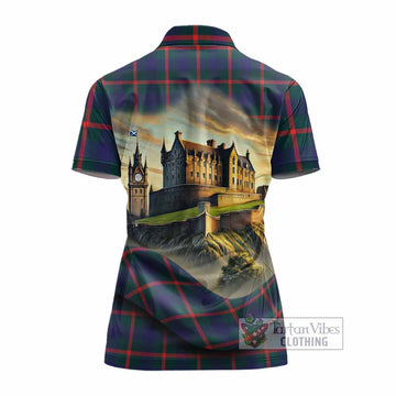 Agnew Tartan Family Crest Women's Polo Shirt with Scottish Ancient Castle Style