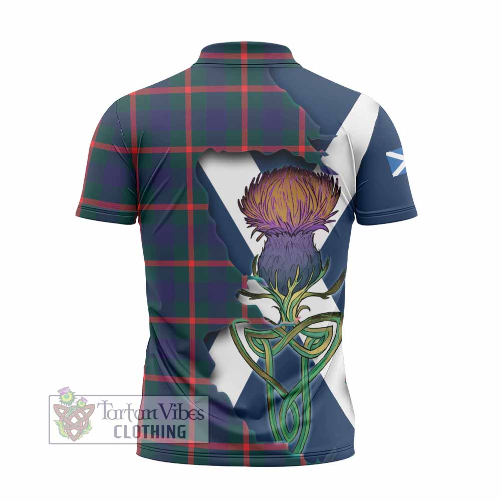 Tartan Vibes Clothing Agnew Tartan Family Crest Zipper Polo Shirt Scottish Thistle Celtic Inspired
