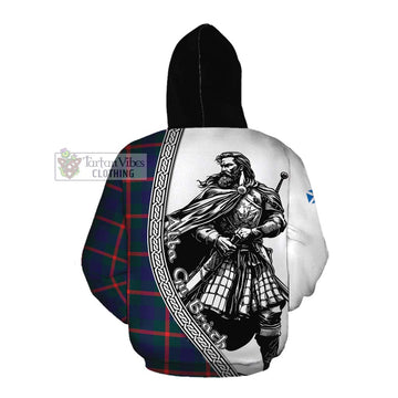 Tartan Vibes Clothing Agnew Tartan Clan Crest Cotton Hoodie with Highlander Warrior Celtic Style