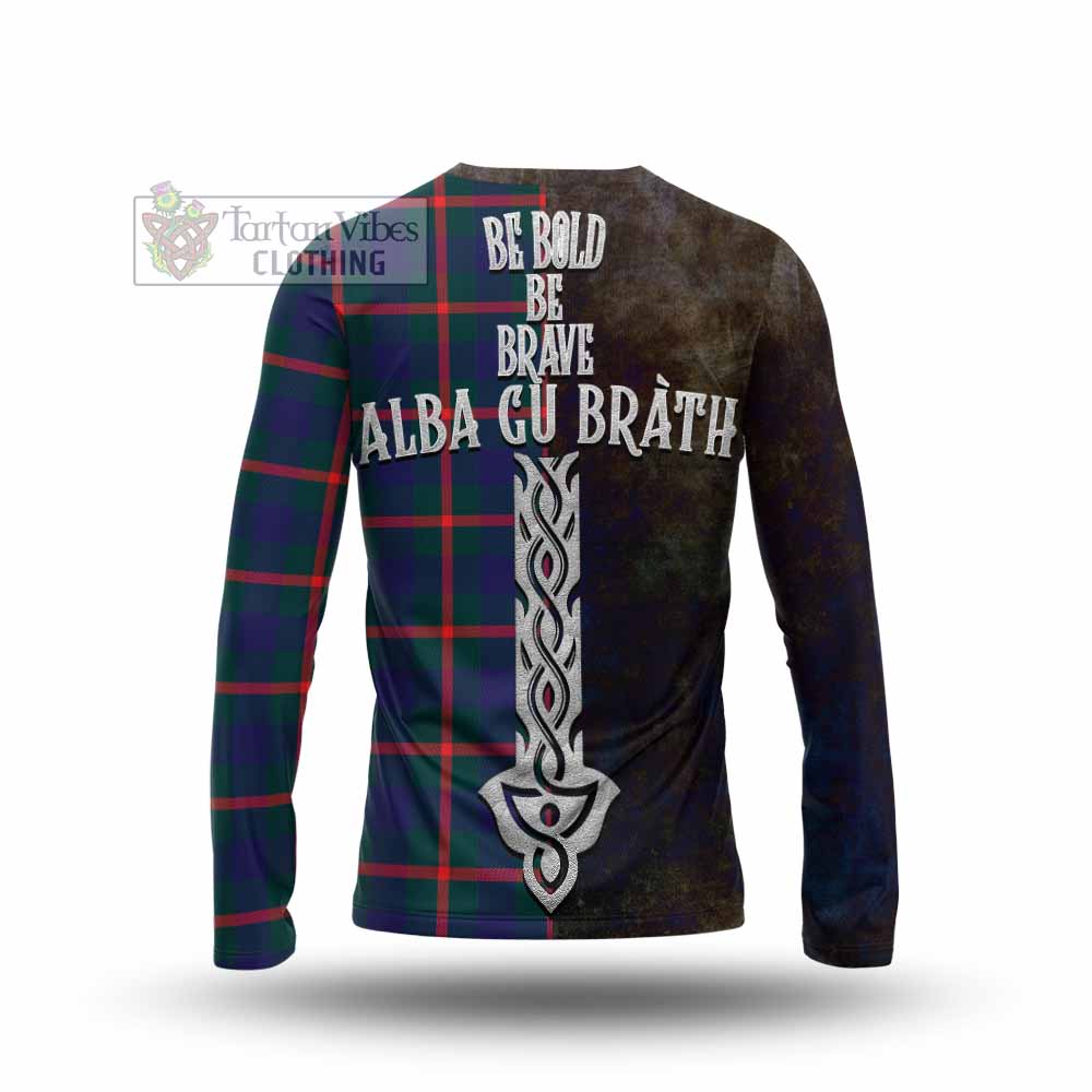 Tartan Vibes Clothing Agnew Tartan Family Crest Long Sleeve T-Shirt Alba Gu Brath Be Brave Lion Ancient Style