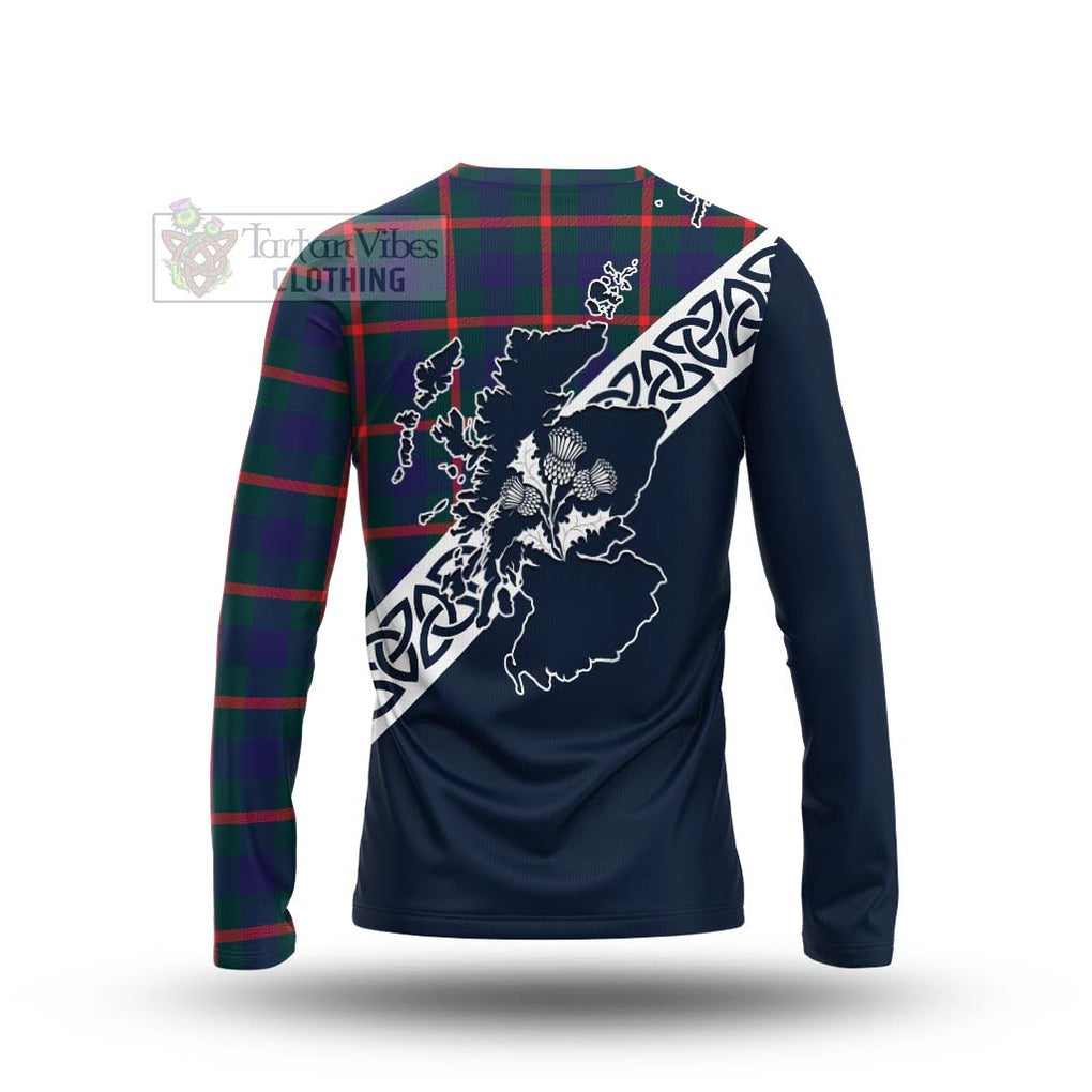 Tartan Vibes Clothing Agnew Tartan Long Sleeve T-Shirt Featuring Thistle and Scotland Map