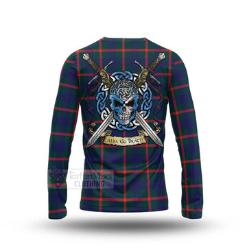 Tartan Vibes Clothing Agnew Tartan Long Sleeve T-Shirt with Family Crest Celtic Skull Style